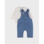Ensemble salopette denim et t - shirt manches longues imprim� ecru