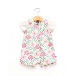 Ensemble salopette + haut 100% coton b�b� fille imprime rose fond blanc casse