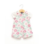 Ensemble salopette + haut 100% coton b�b� fille imprime rose fond blanc casse