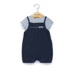 Ensemble salopette + haut 100% coton b�b� fille indigo