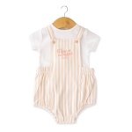 Ensemble salopette + haut 100% coton b�b� fille naturel / peche