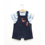 Ensemble salopette + haut 100% coton b�b� gar�on bleu