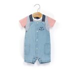 Ensemble salopette + haut 100% coton b�b� gar�on denim clair