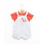 Ensemble salopette + haut 100% coton b�b� gar�on fond blanc casse raye bleu