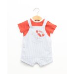 Ensemble salopette + haut 100% coton b�b� gar�on fond blanc casse raye bleu