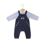 Ensemble salopette + haut 100% coton b�b� gar�on indigo