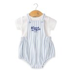 Ensemble salopette + haut 100% coton b�b� gar�on naturel / bleu