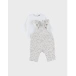 Ensemble salopette et t - shirt en coton avec motif floral ecru