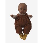 Ensemble salopette en velours + t - shirt + chaussettes pour poupon marron