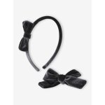 Ensemble serre - tte et barrette fille en velours anthracite