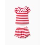 Ensemble t - shirt + bloomer en coton � rayures rouge