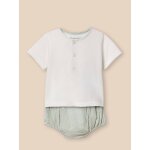 Ensemble t - shirt et bloomer en seersucker rayure amande