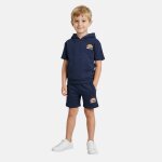 Ensemble t - shirt capuche et short gar�on � imprim� marine