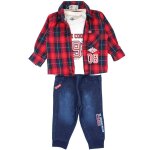 Ensemble t - shirt avec chemise et pantalon gar�on imprim� logo col chemise rouge