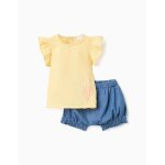 Ensemble t - shirt en coton et short en jean jaune clair