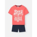 Ensemble t - shirt avec dessin frontal et pantalon court uni rouge Ensemble t - shirt avec dessin frontal et pantalon court uni rouge