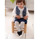 Ensemble t - shirt + gilet à fleurs + short bébé fille bleu jean Ensemble t - shirt + gilet à fleurs + short bébé fille bleu jean