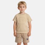 Ensemble t - shirt manches courtes et short gar�on beige