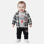 Ensemble t - shirt manches longues avec veste et pantalon gar�on imprim� logo col chemise gris