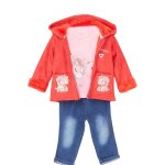 Ensemble t - shirt et pantalon avec la veste � capuche fille imprim� logo col rond rose