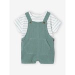 Ensemble t - shirt ray et salopette courte personnalisable en gaze de coton bb vert meraude