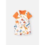 Ensemble t - shirt et salopette courte imprime orange