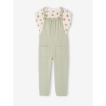 Ensemble t - shirt et salopette fille vert sauge