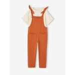 Ensemble t - shirt + salopette en molleton fille caramel