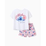 Ensemble t - shirt et short en coton avec imprim� stitch rose clair
