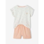 Ensemble t - shirt et short en gaze de coton fille pche