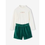 Ensemble t - shirt + short en velours fille vert