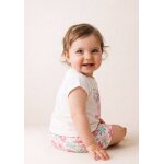 Ensemble short + haut 100% coton b�b� fille imprime rose fond blanc casse