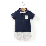 Ensemble short + haut 100% coton b�b� gar�on bleu indigo