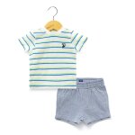 Ensemble short + haut 100% coton b�b� gar�on fond blanc casse raye multicol
