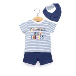 Ensemble short + haut 100% coton b�b� gar�on fond blanc raye bleu