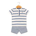 Ensemble short + haut 100% coton b�b� gar�on fond blanc raye bleu