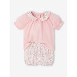 Ensemble short et t - shirt naissance fleuri rose Ensemble short et t - shirt naissance fleuri rose