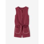 Ensemble short top fille gaze coton terracotta