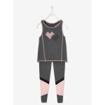 Ensemble de sport débardeur + legging fille matière technique gris chiné foncé Ensemble de sport débardeur + legging fille matière technique gris chiné foncé