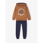 Ensemble sport garon sweat capuche imprim + jogging uni caramel