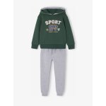 Ensemble sport garçon sweat capuche imprimé + jogging uni lichen Ensemble sport garçon sweat capuche imprimé + jogging uni lichen