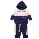 Ensemble sweat � capuche et pantalon de jogging fille imprim� logo col rond marine
