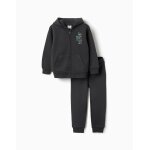 Ensemble sweat zipp� � capuche et pantalon de jogging en coton peign� gris fonc�