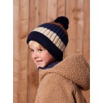 Ensemble tricolore garçon bonnet + snood + moufles / gants bleu nuit Ensemble tricolore garçon bonnet + snood + moufles / gants bleu nuit