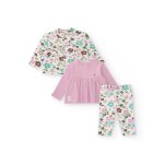 Ensemble trois pices bb fille tunique brode et veste florale blanc