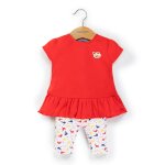 Ensemble tunique + leggings 100% coton b�b� fille rouge vif