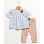 Ensemble tunique + leggings b�b� fille fond blanc casse raye bleu
