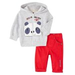 Ensemble veste � capuche et pantalon gar�on imprim� logo gris