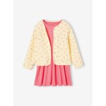 Ensemble veste matelasse imprime fleurs + robe fille rose