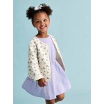 Ensemble veste matelasse imprime fleurs + robe fille violet